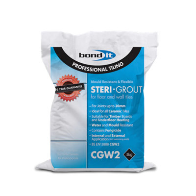 Bond It Steri-Grout Mould Resistant Flexible Floor & Wall Tile GroutGrey3Kg from B&Q
