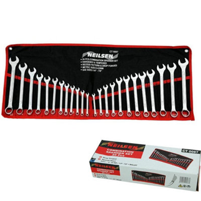 Neilsen 24Pc Drop Forged Combination Spanner Wrench Set 6Mm - 22Mm 1/4" - 7/8"