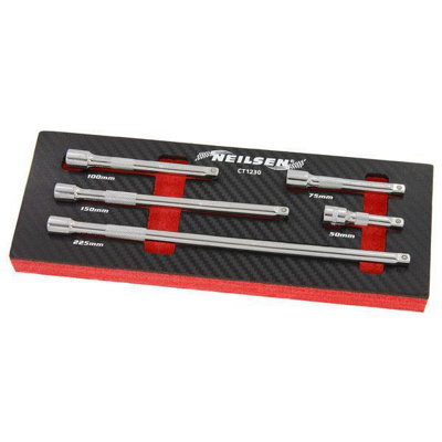 Extension Bar Socket Set 5Pc 1/4" Drive Long Ratchet Set 38-225mm 1230 from B&Q