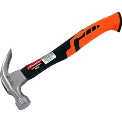 B&Q -  16Oz Claw Hammer Fibreglass Rubber Grip Hardened Steel Head