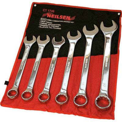 Neilsen 6Pc Jumbo Metric Polished Combination Spanner Wrench Set 33mm50mm from B&Q