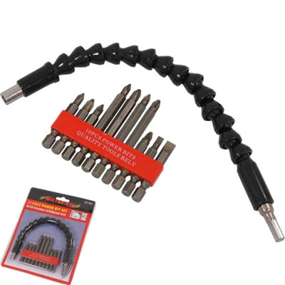 Neilsen 11Pc Power Drill Slotted Phillips Pozi Set With Flexible Extension Bar