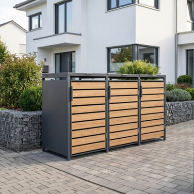 Trimetals Triple 240L Wheelie Bin Store Anthracite And Light Wood Rhs Endorsed from B&Q
