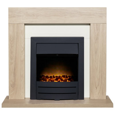 Adam Malmo Fireplace In Oak & With Colorado Electric Fire In 39 Inch Cream/Black