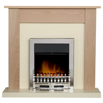 Adam Southwold Fireplace In Oak & With Blenheim Electric Fire In Chrome, 43 Inch Cream