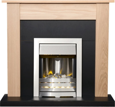 B&Q -  Southwold Fireplace In Oak & Black With Helios Electric Fire In Brushed Steel43 Inch