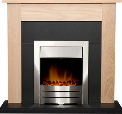 Adam Southwold Fireplace In Oak & With Colorado Electric Fire In Brushed Steel, 43 Inch Black