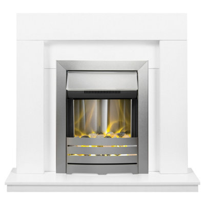 B&Q -  Malmo Fireplace In White With Helios Electric Fire In Brushed Steel39 Inch