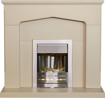 B&Q -  Cotswold Fireplace In Stone Effect With Helios Electric Fire In Brushed Steel48 Inch