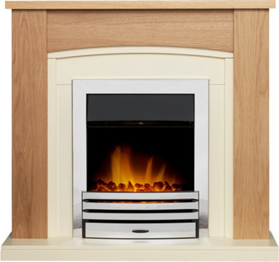 Adam Chilton Fireplace In Oak & With Eclipse Electric Fire In Chrome, 39 Inch Cream