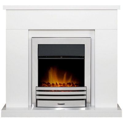 Adam Lomond Fireplace In Pure With Eclipse Electric Fire In Chrome, 39 Inch White