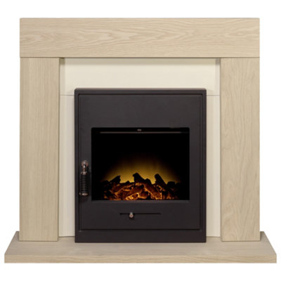 Adam Malmo Fireplace In Oak & Cream With Oslo Electric Inset Stove In Black39 Inch from B&Q