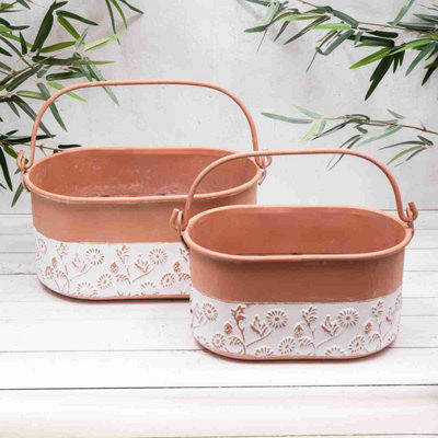  - Annibells Metal  Style Oval Floral Planter (9043)Large