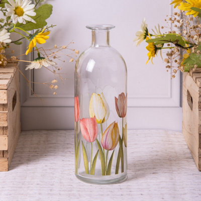 Annibells Floral Vintage Clear Glass Bottle Bud VasesLarge