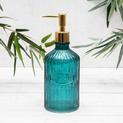 B&Q Pink/Green/Orange Annibells Blue Vintage Ribbed Glass Refillable Soap Dispensers (11879) - Blue