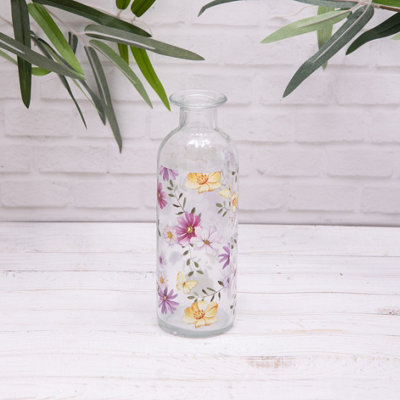 Annibells Meadow Floral Vintage Clear Glass Bottle Bud Vases (17699)Small