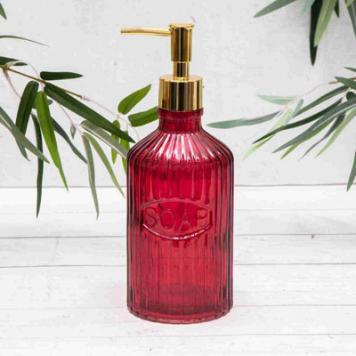 Annibells Pink Green Orange Blue Vintage Ribbed Glass Refillable Soap Dispensers (11879)Pink from B&Q