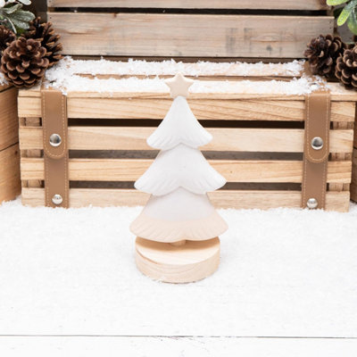 Annibells White Ceramic Christmas Tree On Wood Base (11179)Small from B&Q