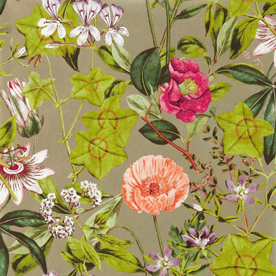 Clarke & Clarke  W0143/03 Passiflora Mulberry/gilver Wp from B&Q