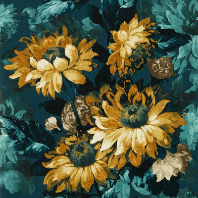 Clarke & Clarke  W0162/01 Sunforest Denim/ochre Wp from B&Q