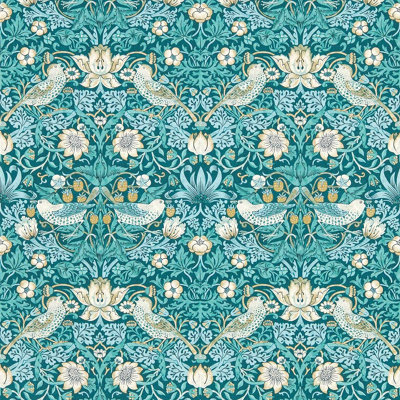 Clarke & Clarke William Morris Strawberry Thief Wallpaper Teal W0171/06 from B&Q