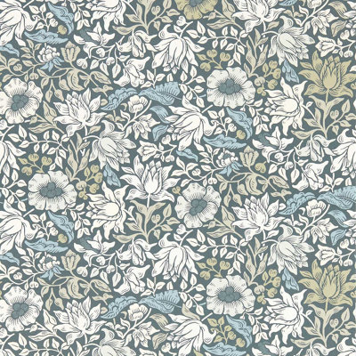 Clarke & Clarke William Morris Mallow Wallpaper Slate Blue And Dove W0173/01 from B&Q