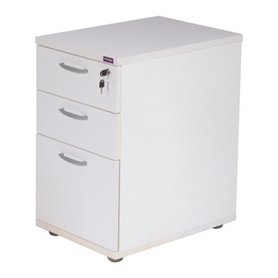 RB UK Nautilus Designs 3 Drawer Bedside Table White Desk High Pedestal Home Office Bedroom Furniture 600mm Depth from B&Q