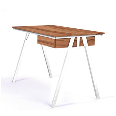 RB UK Nautilus Designs Walnut Computer Desk With White Frame & Suspended Underdesk Drawer from B&Q