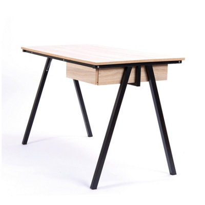 RB UK Nautilus Designs Oak Computer Desk With Black Frame & Suspended Underdesk Drawer from B&Q