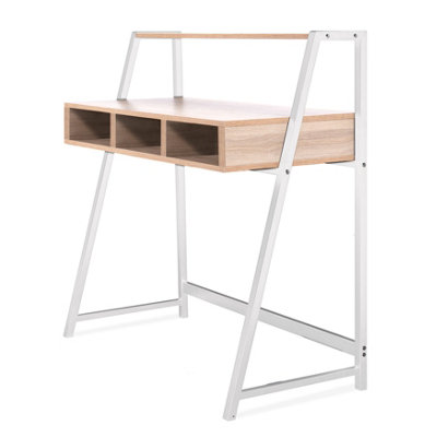 RB UK Nautilus Designs Oak Computer Desk With White Frame & Upper Storage Shelf from B&Q