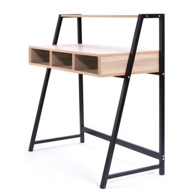 RB UK Nautilus Designs Oak Computer Desk With Black Frame & Upper Storage Shelf from B&Q