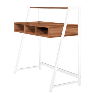 RB UK Nautilus Designs Walnut Computer Desk With White Frame & Upper Storage Shelf from B&Q