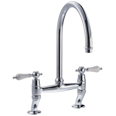 B&Q -  Ludlow Bridge Kitchen Sink Mixer TapPolished ChromeSwivel Spout 235mm2-Hole Bridge Tap.