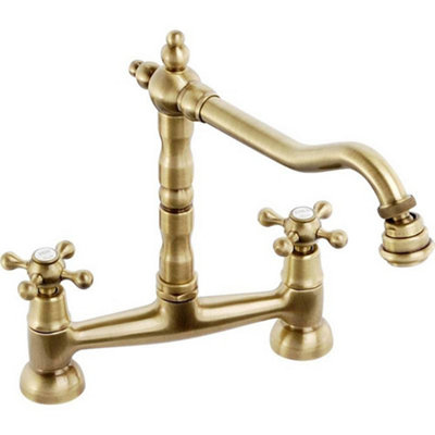 Abode Melford Bridge Kitchen Mixer TapPolished BrassSwivel Spout2-Hole Deck-Mounted from B&Q