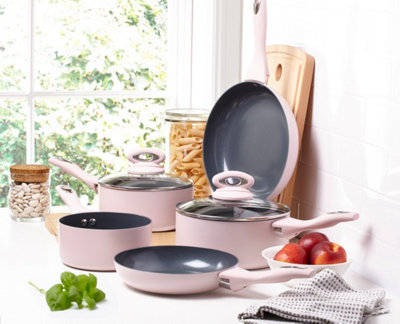 Cermalon Blush Pink 5-Piece Ceramic Cookware Set - Includes 2X Frying 5, - Image 10