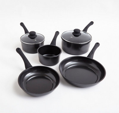 Cermalon 5 Piece Non-Stick Carbon Steel Saucepan Set - Black - Image 6