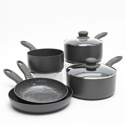 Durastone 5 Piece Non-Stick Cookware Set - Aluminium Pots & Frying Pans Grey