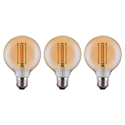 FerrettiG95 Amber Globe E27 Led Straight Filament Dimmable Bulb Pack from B&Q