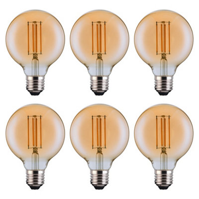 FerrettiG95 Amber Globe E27 Led Straight Filament Dimmable Bulb Pack from B&Q