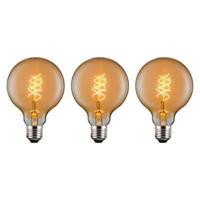 FerrettiG80 Amber Globe E27 Led Spiral Filament Dimmable Bulb Pack from B&Q