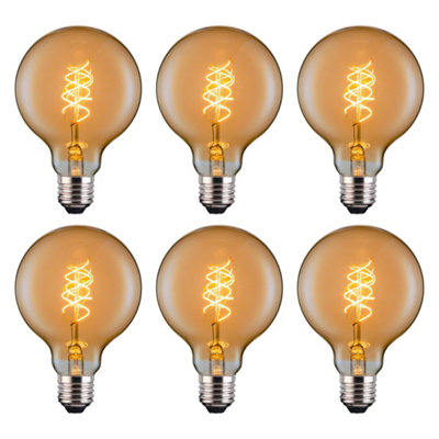 FerrettiG80 Amber Globe E27 Led Spiral Filament Dimmable Bulb Pack from B&Q