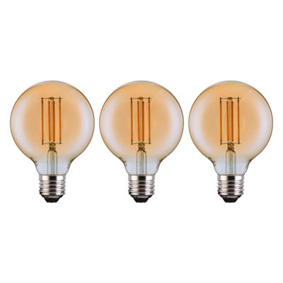 FerrettiG80 Amber Globe E27 Led Straight Filament Dimmable Bulb Pack from B&Q