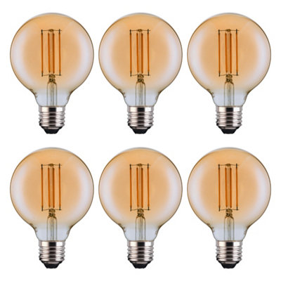 FerrettiG80 Amber Globe E27 Led Straight Filament Dimmable Bulb Pack from B&Q