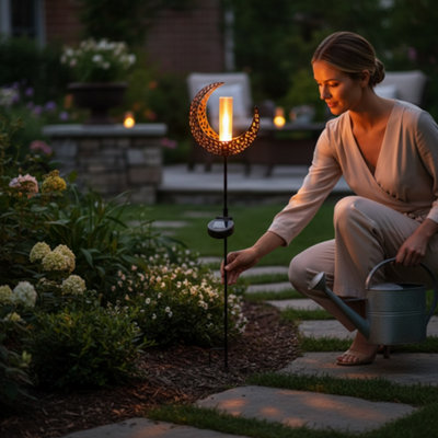 Moon Flamelight Garden Solar Light On Stake from B&Q