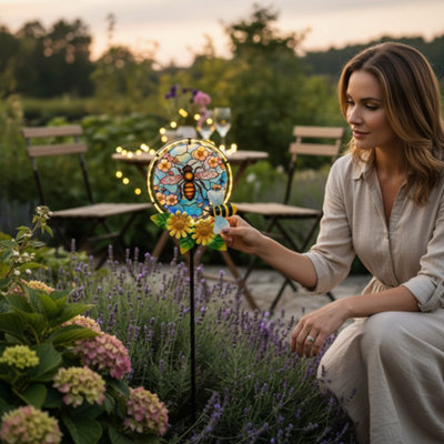 Bee Stain Glass Effect Solar Light On Stake from B&Q