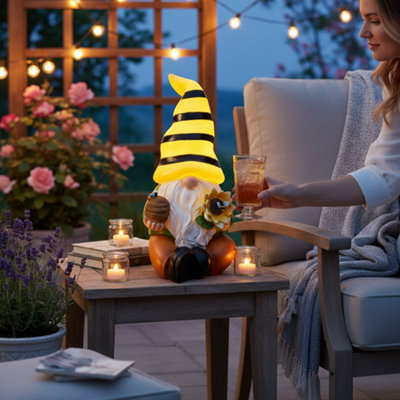 Solar Garden Gnome With Bee & Sunflower  Light-Up Hat from B&Q
