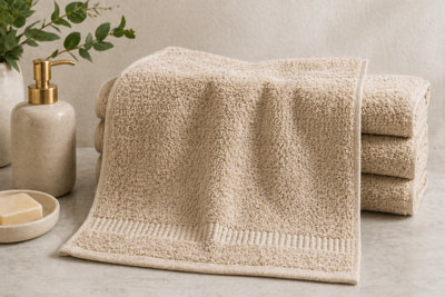 Beige Cotton Washcloth 4 Pack. Heavyweight Turkish Cotton Face Cloths from B&Q
