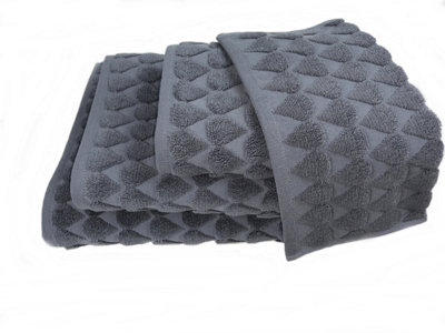 Teardrop 600Gsm Heavyweight Cotton Jacquard Bath Towel Charcoal Grey from B&Q