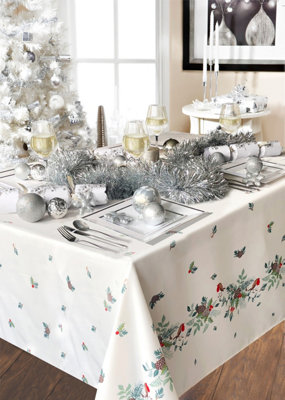 Christmas Story Robin Border Decorative Table Cloth 52 X 90" (132 X  274Cm) Cream. Perfect For Christmas from B&Q