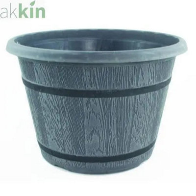Cask Planter With Band 25Cm Grey Effect from B&Q